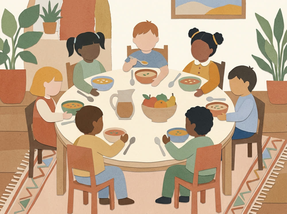 Ilustração: almoço em conjunto