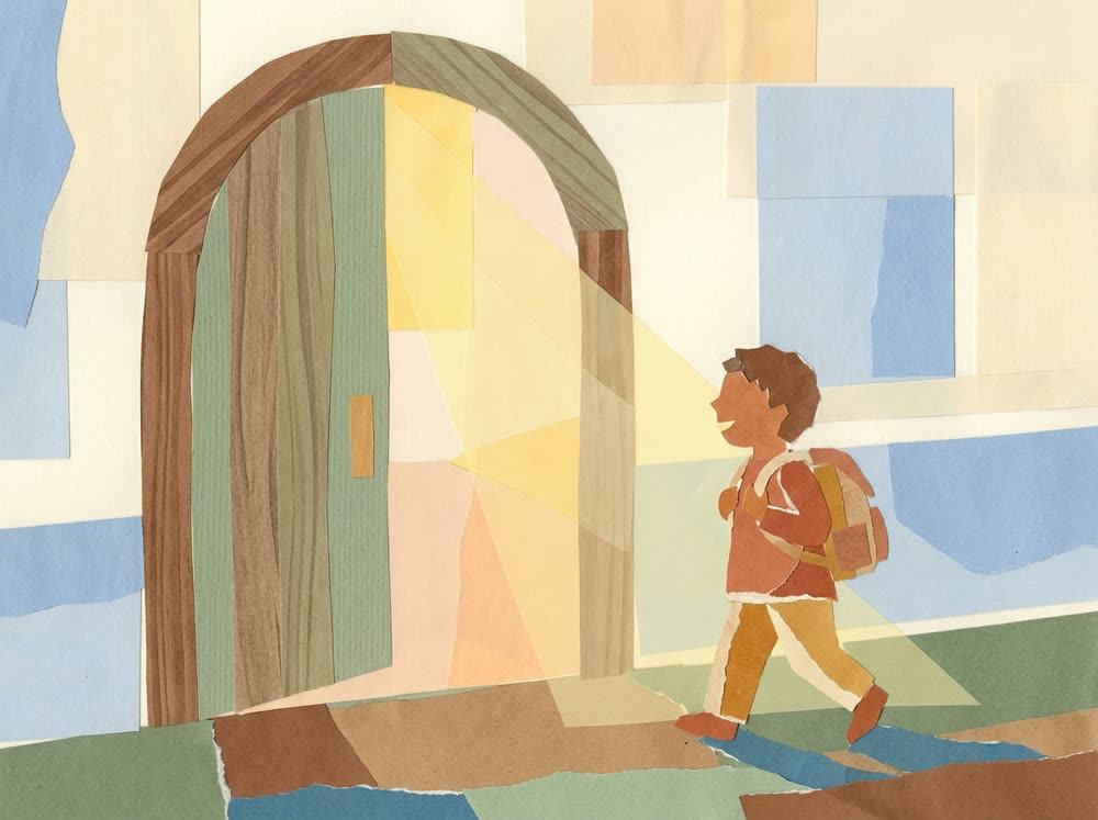 Ilustração: chegada à escola de manhã