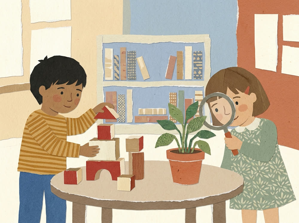 Ilustração: crianças a aprender mexendo